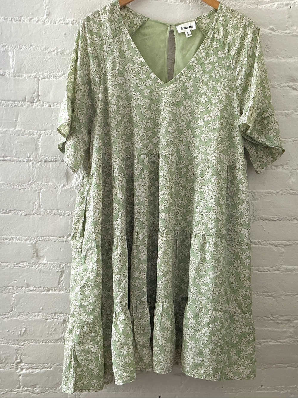&merci Flowy Ditsy Tiered Babydoll Dress Sage Green Ditsy Floral Cottage Boho